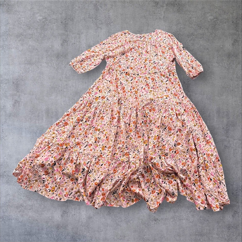 Petal + Pup Floral Maxi Dress Womens Size M Pink Tiered Boho Button Front V-Neck